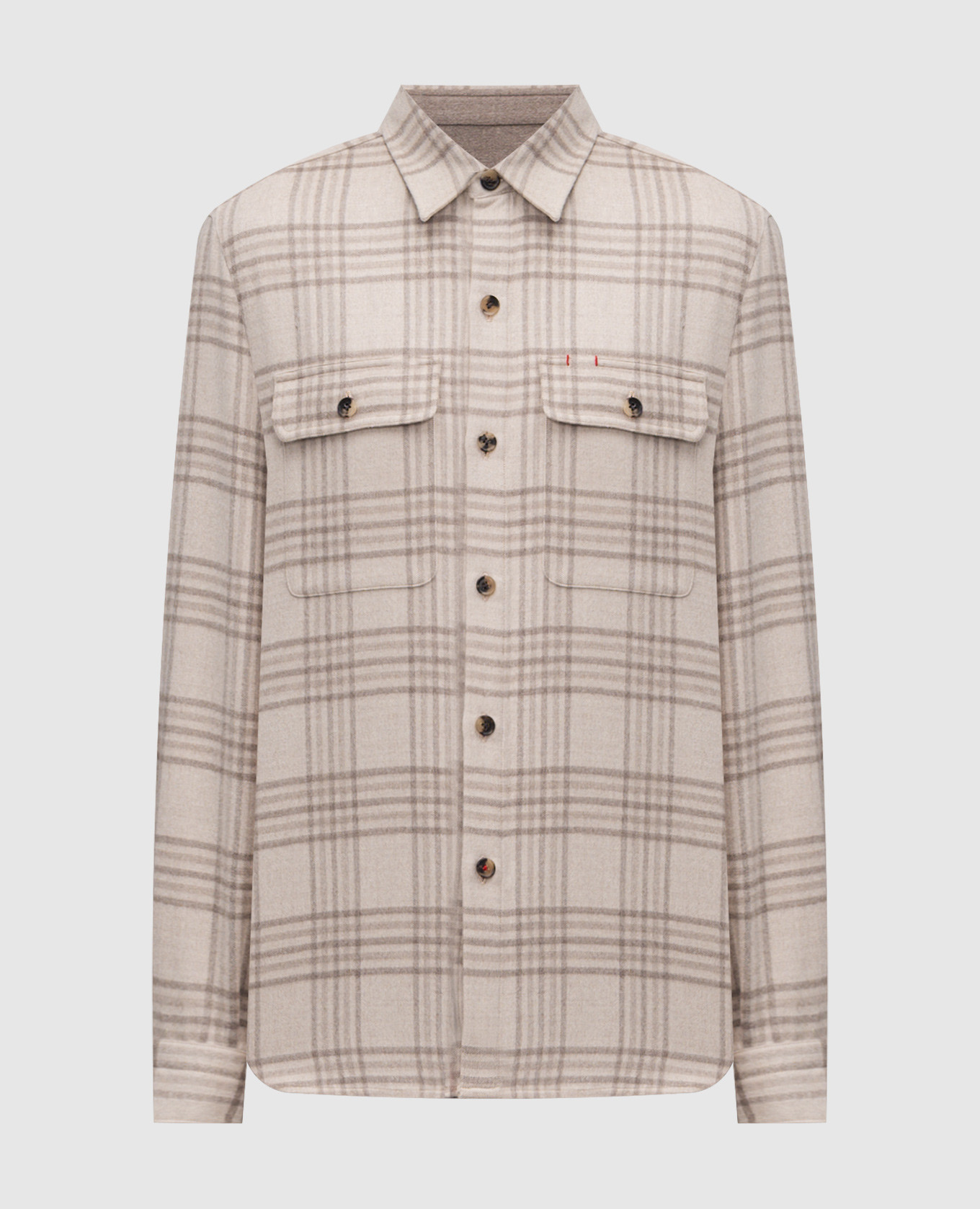 Beige wool check shirt ISAIA