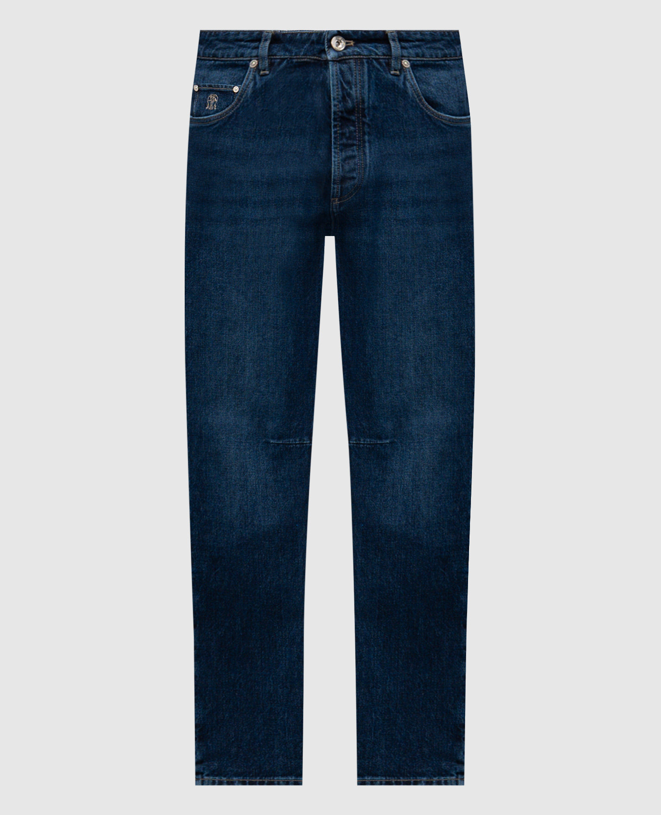 Blue jeans with embroidered logo emblem Brunello Cucinelli