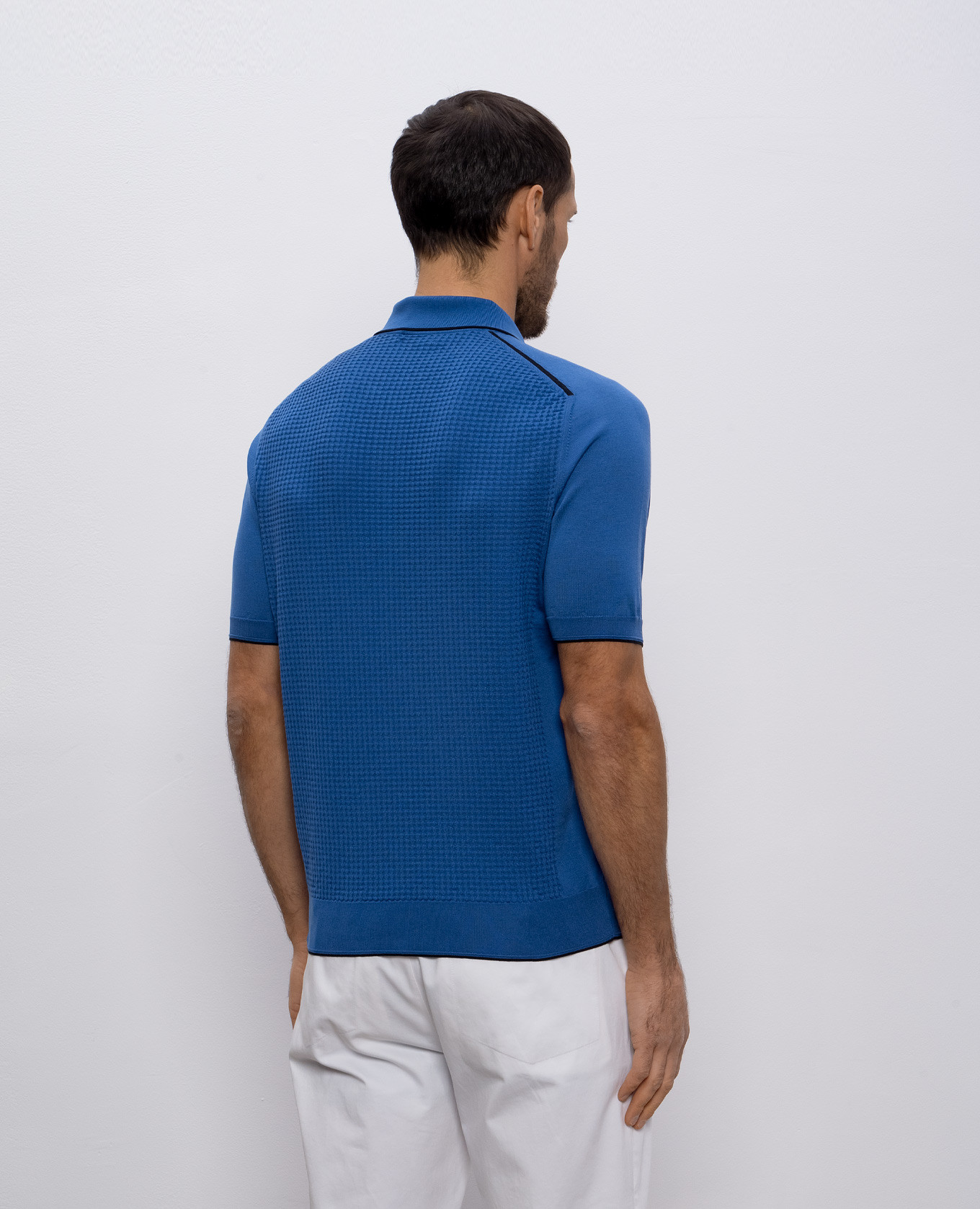 

Blue silk polo shirt with monogram logo pattern Stefano Ricci