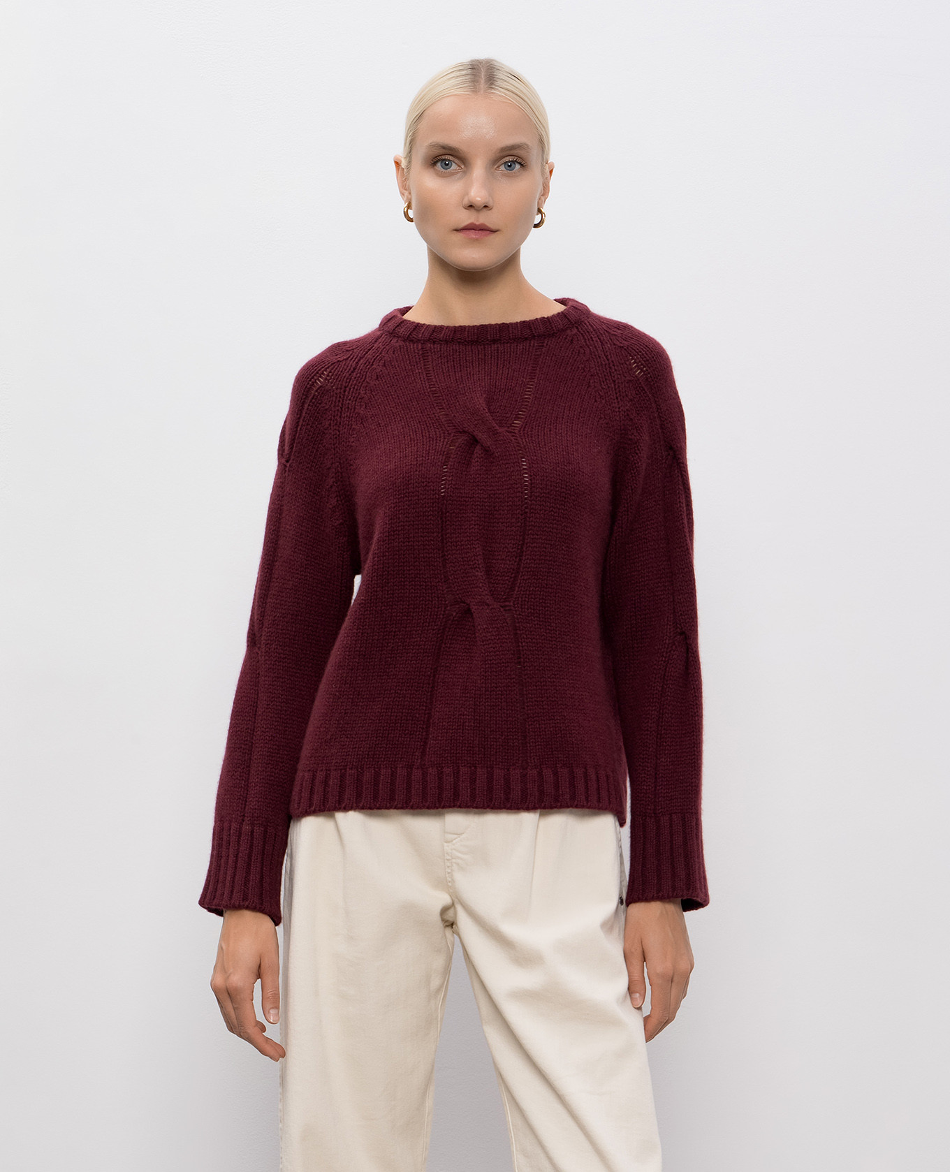 

Burgundy cashmere sweater with textured pattern Enrico Mandelli