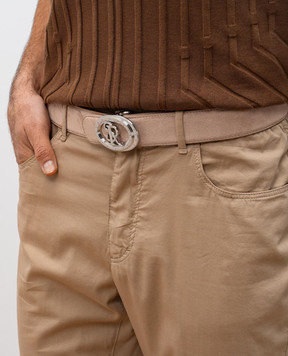 Stefano Ricci Beige suede belt with monogram logo N381SDC528P