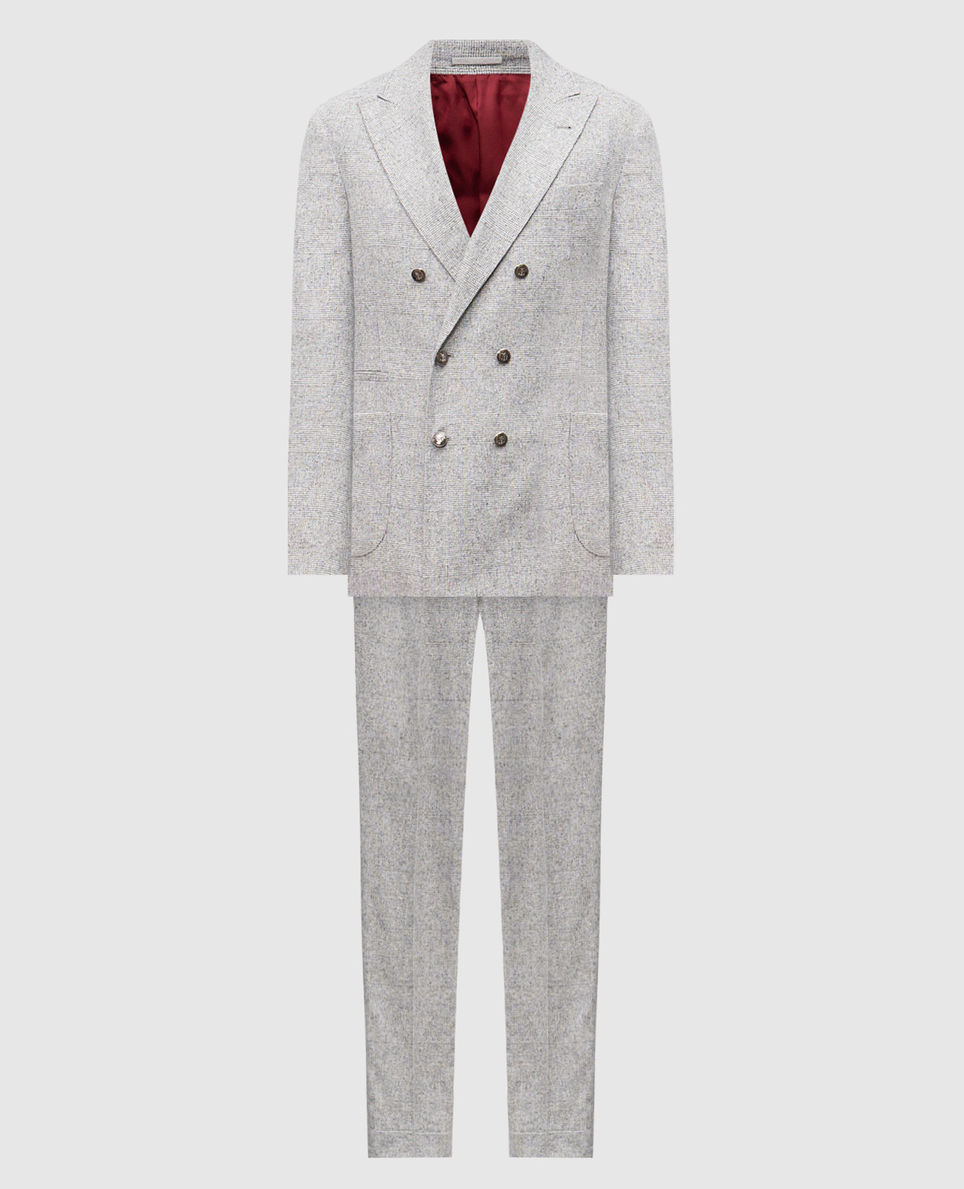Gray checked silk, wool and cashmere suit Brunello Cucinelli