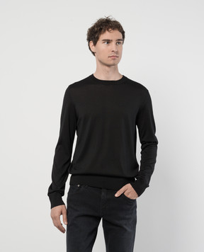 Dolce&Gabbana Black silk jumper with matching logo embroidery GXX02ZJBSJS