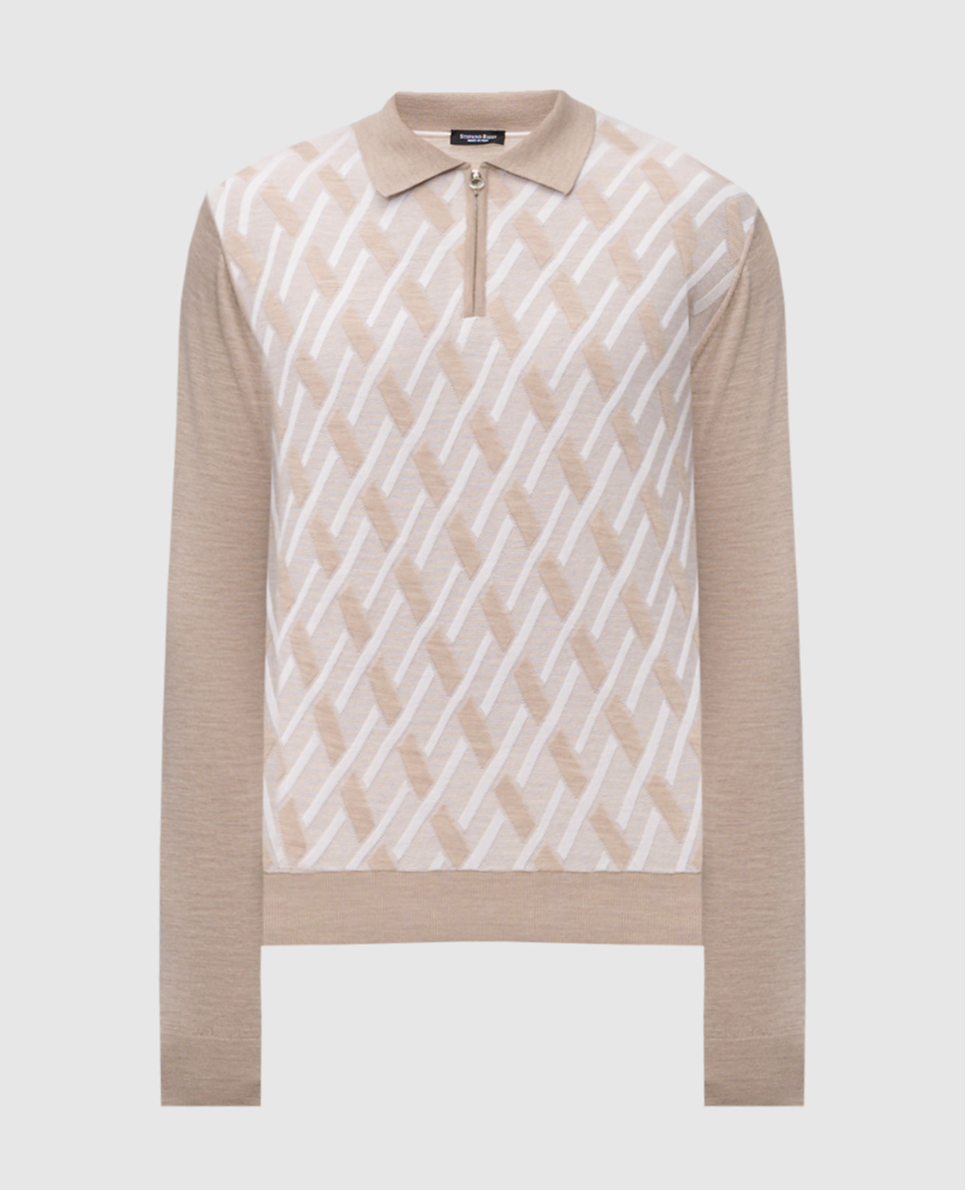 

Beige wool, cashmere and silk polo shirt with geometric pattern Stefano Ricci