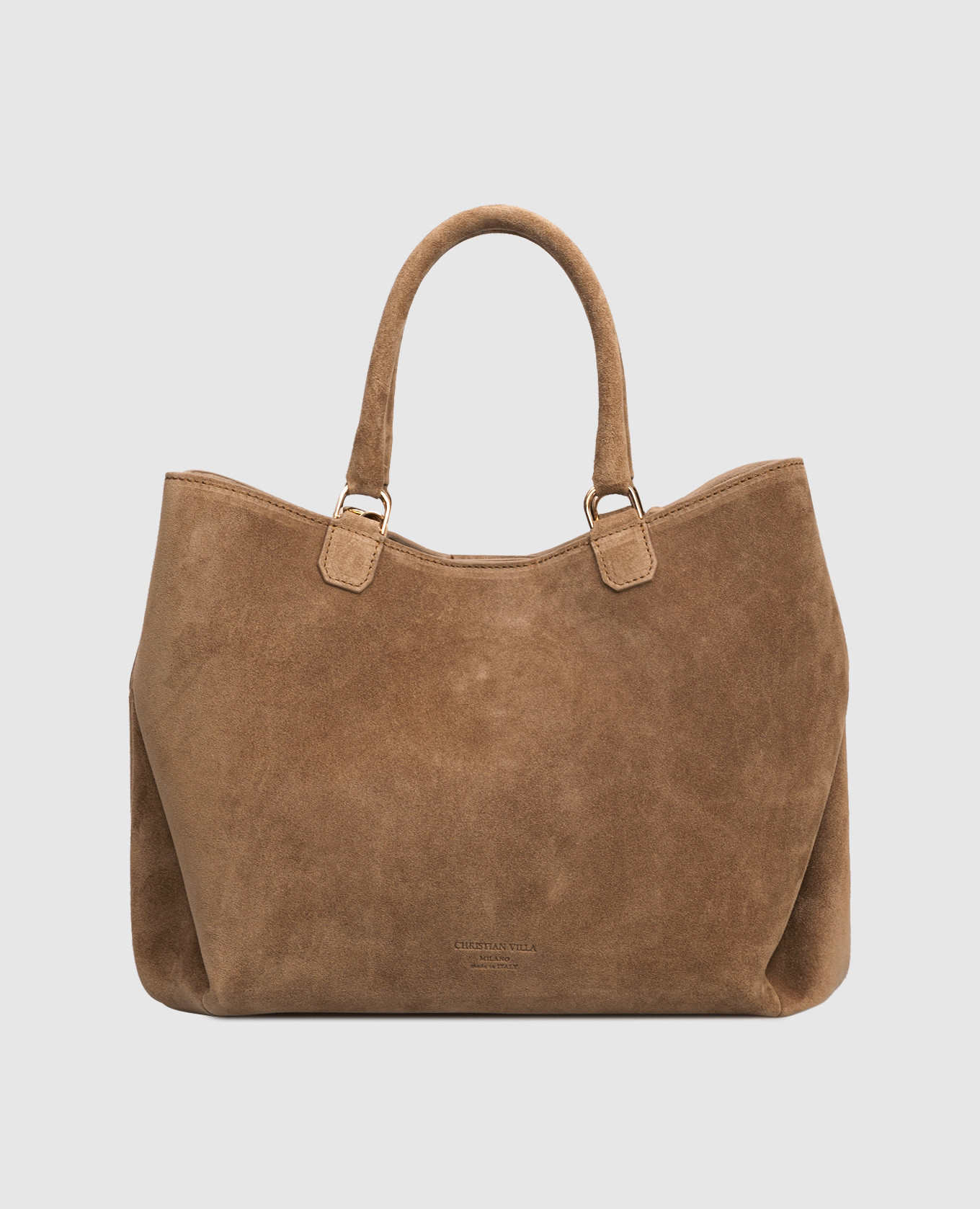 

Brown suede tote bag with logo Christian Villa