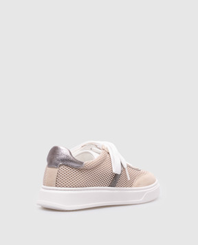 Brunello Cucinelli Children's beige combination sneakers with a monil chain BZSOFZG416