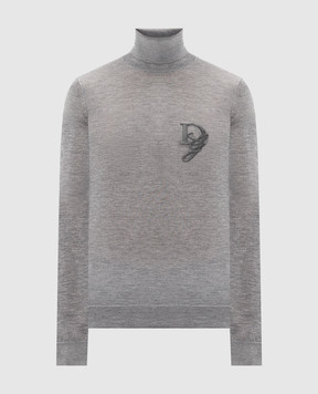 Dolce&Gabbana Gray cashmere polo shirt with DG logo patch GXW05ZJAWXR