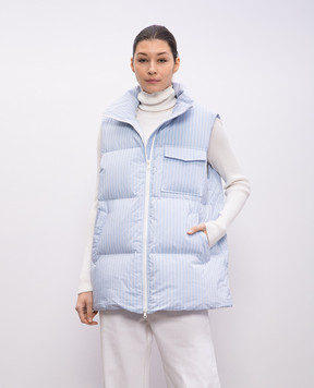 Yves Salomon Army Blue striped down vest 25EFG02884K33W
