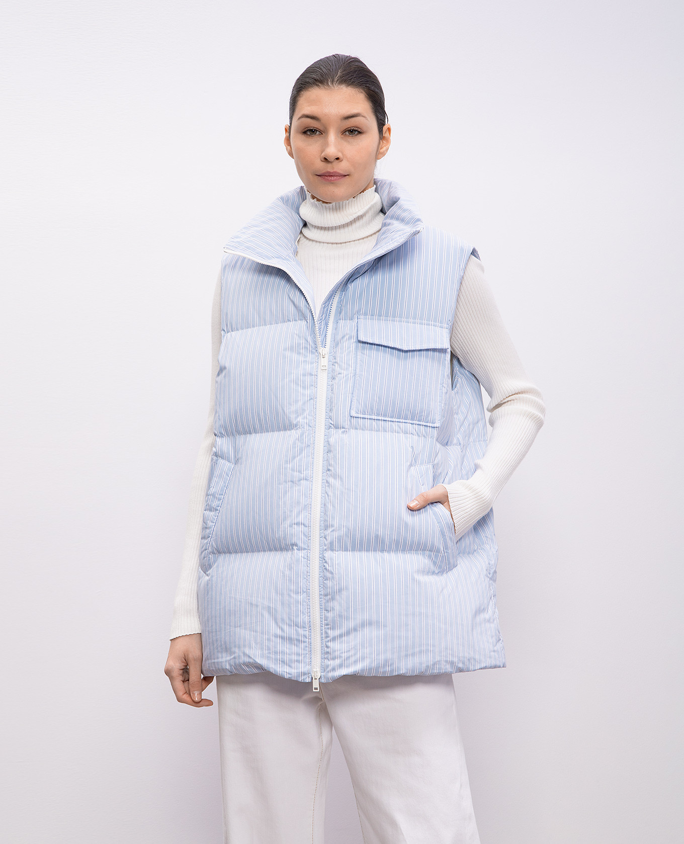 

Blue striped down vest Yves Salomon Army, Light blue