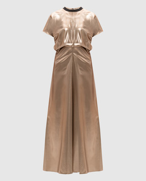 Brunello Cucinelli Golden silk lamé dress with monil chain MD999AFG32