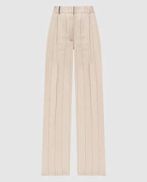 Peserico Beige striped pants with linen P0409900663