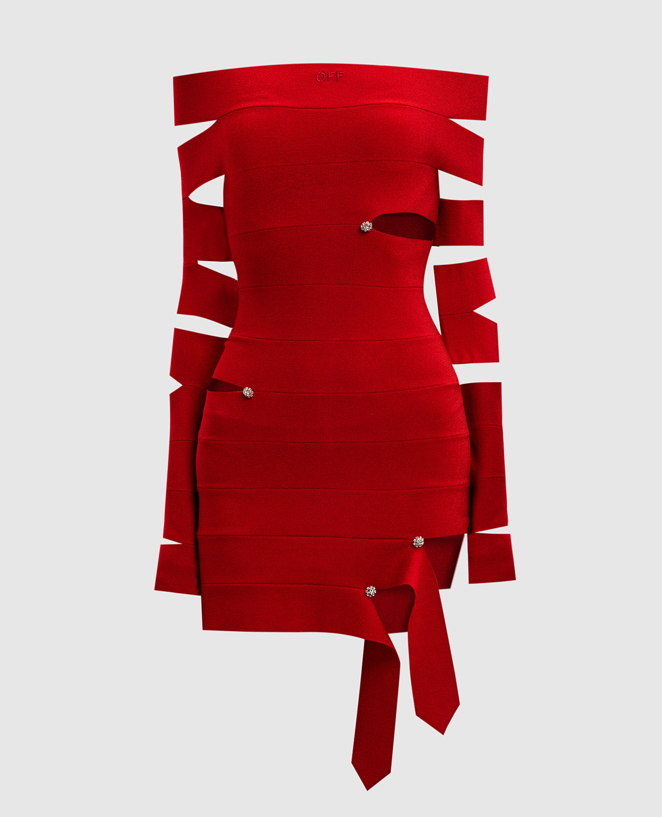 

Red crystal mini dress with logo embroidery Off-White