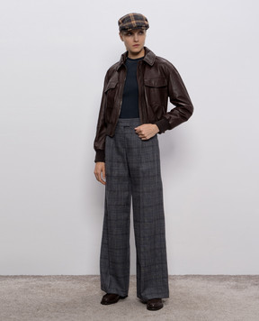 Brunello Cucinelli Blue ribbed top with monil chain MPTC8BJ310