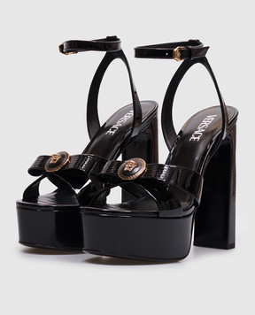 Versace Gianni Ribbon black patent leather sandals 1017314D2VE