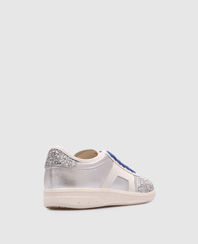 Santoni Silver leather sneakers with glitter WBPL61398PNNTHWY