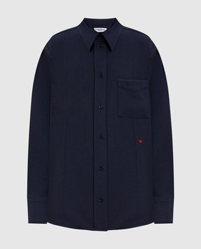 Victoria Beckham Blue wool shirt with embroidered emblem 1325WSH005278H