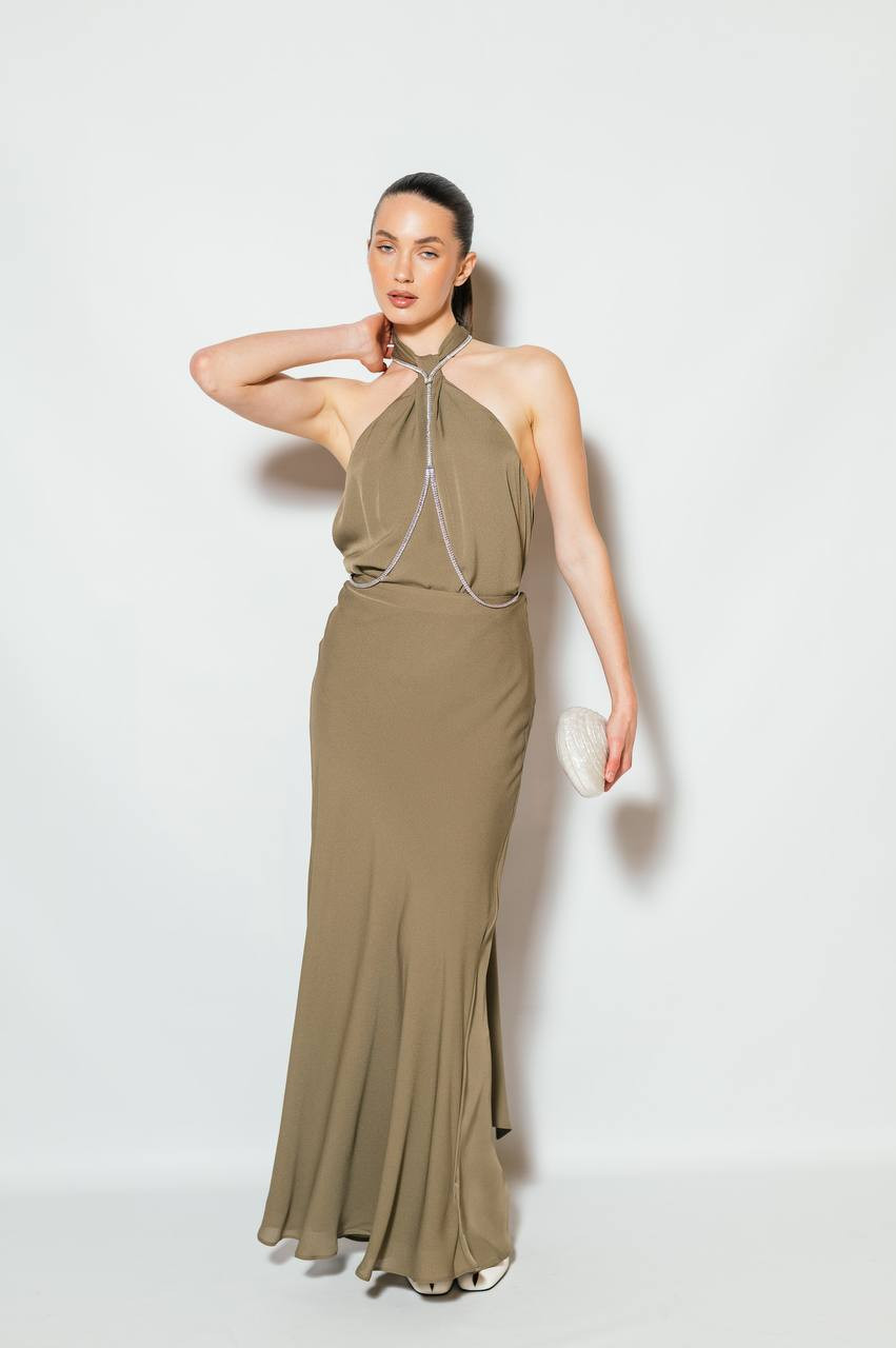 

Khaki silk maxi skirt Jacob Lee