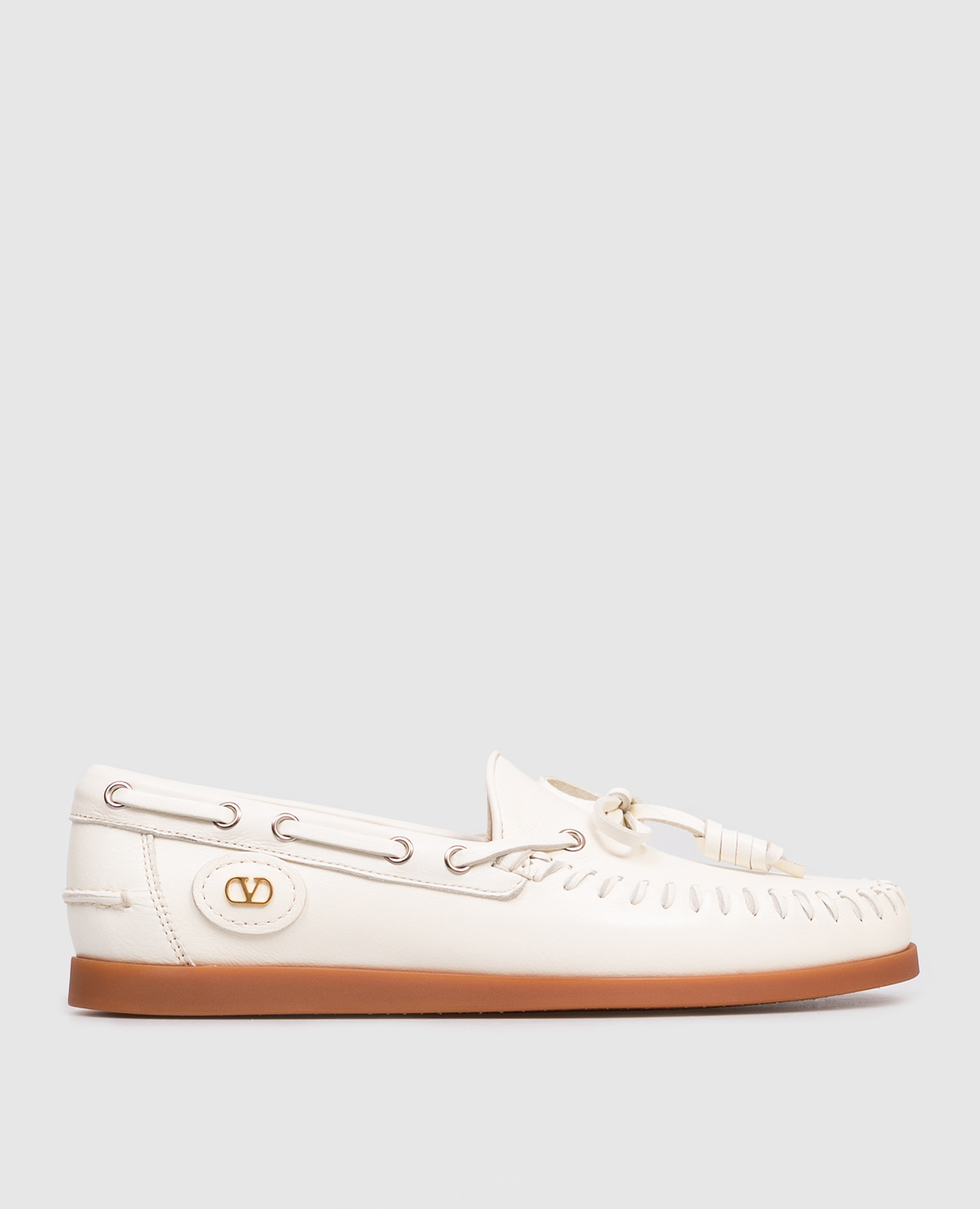 Beige leather loafers with VLogo Signature emblem Valentino