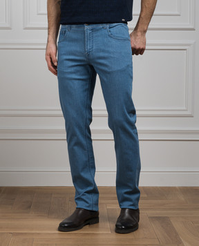 Stefano Ricci Blue jeans with leather logo patch MFT41S3080T145BL