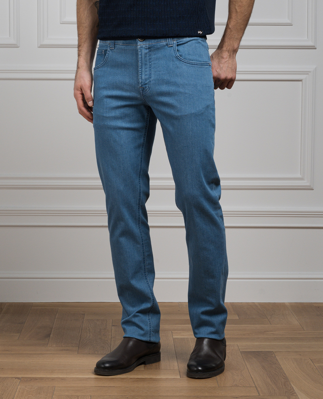 Blue jeans with leather logo patch Stefano Ricci 3