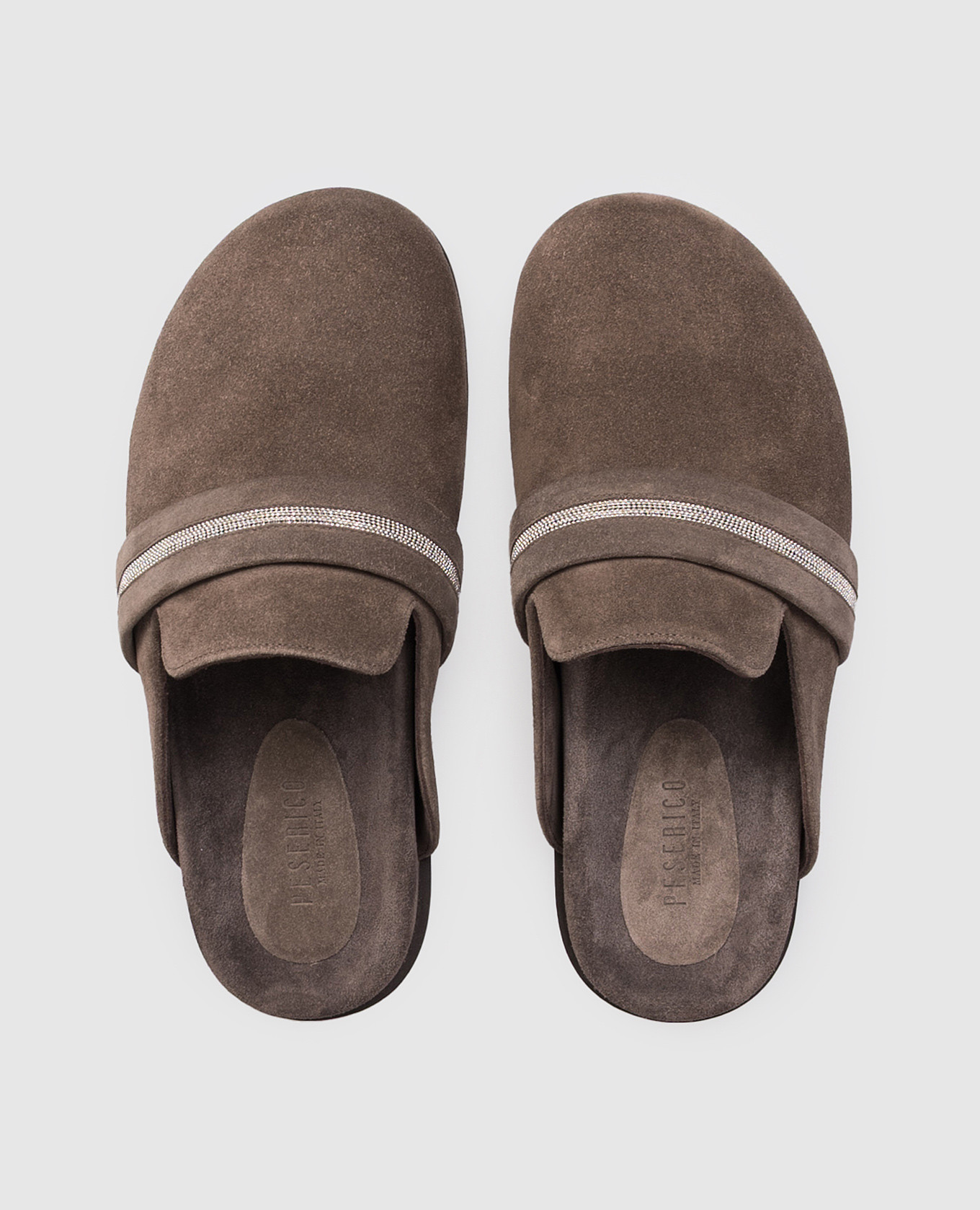 

Brown suede mules with monil chain Peserico