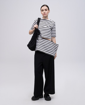 Y`S Yamamoto White striped t-shirt with slit YPT42035