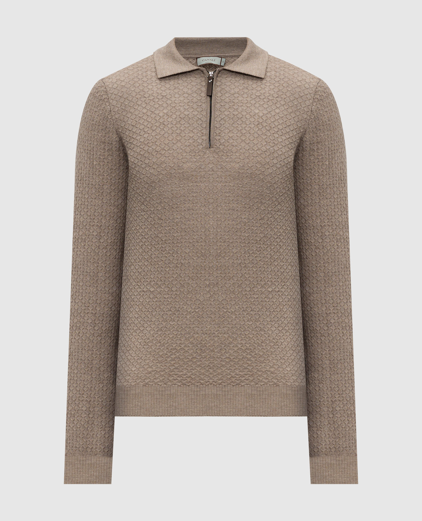 

Beige polo shirt made of wool in a woven pattern Canali