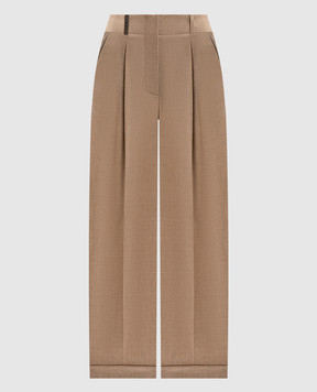 Peserico Brown wool and cashmere pants with monil chain P04579U03358