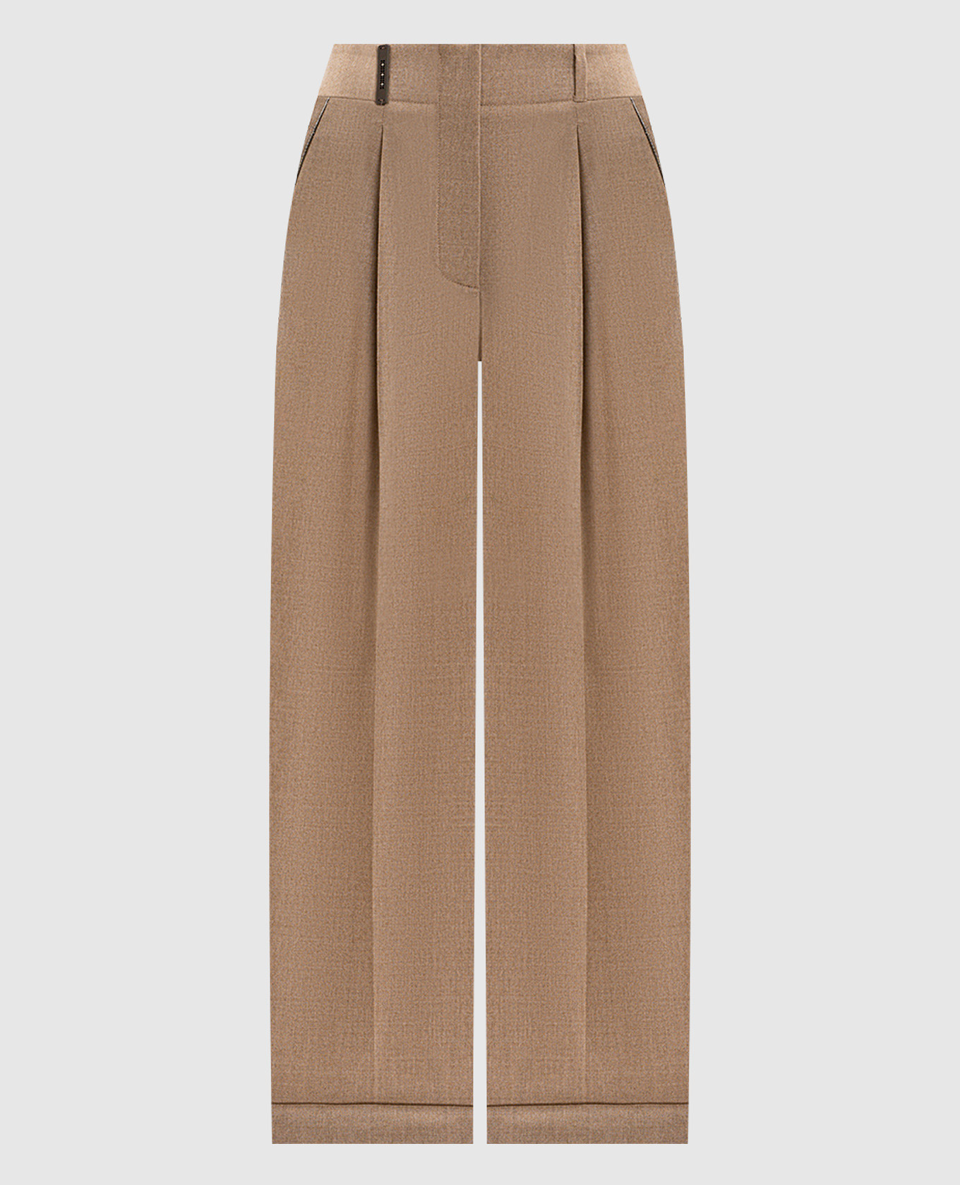 Brown wool and cashmere pants with monil chain