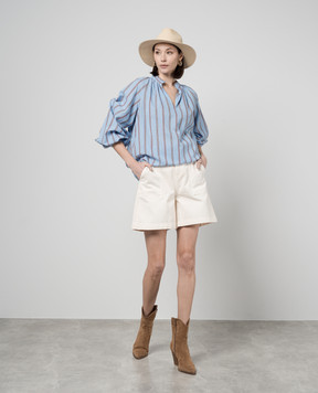 Twinset Pink denim shorts with logo patch 241AT2220