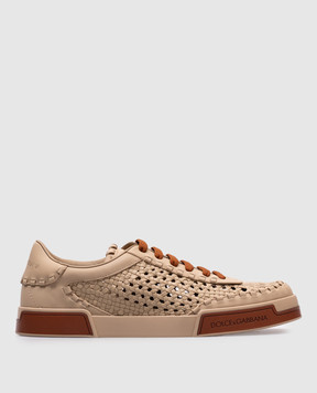 Dolce&Gabbana Beige leather sneakers with weaving A20195A9T93