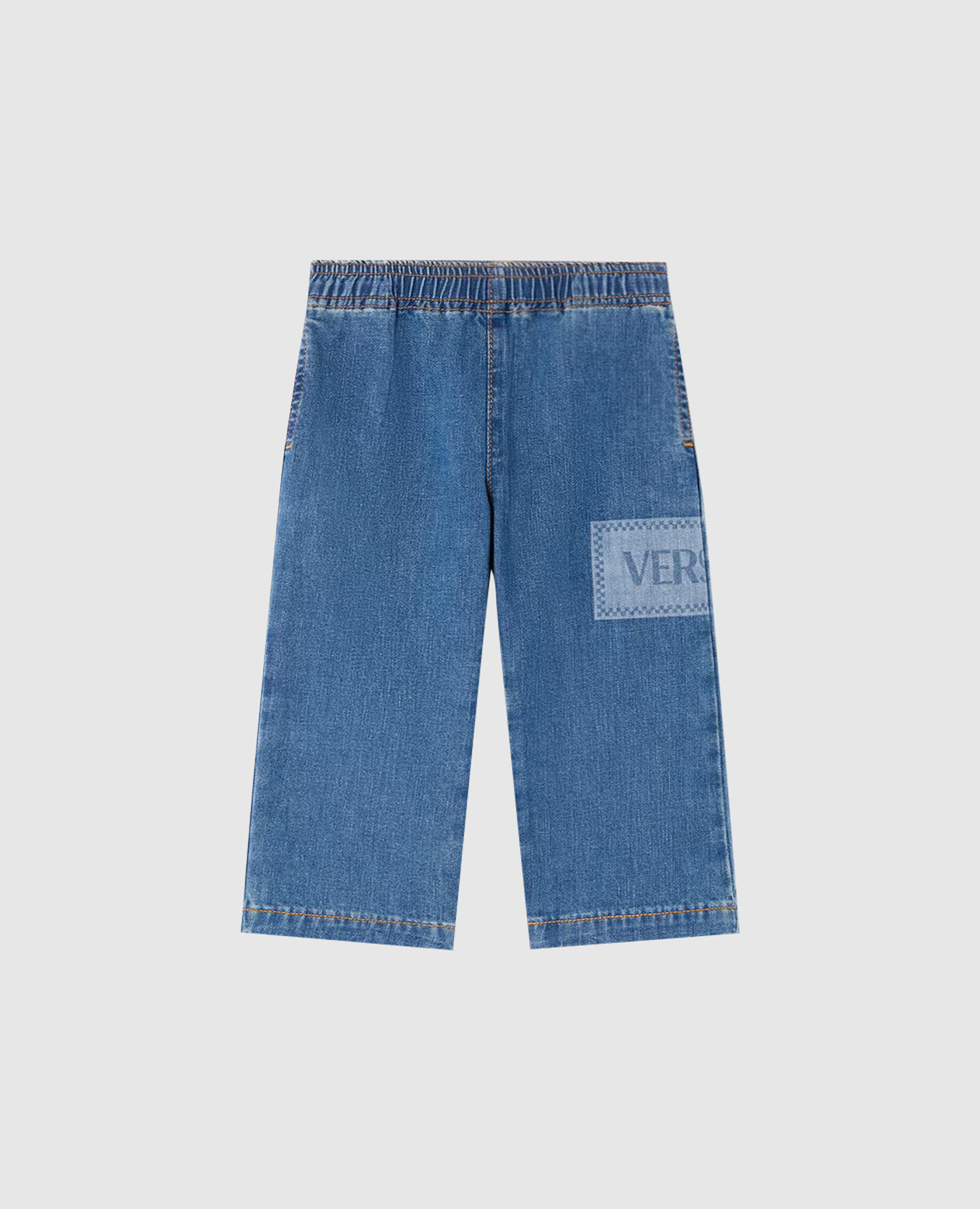 Children&#39;s blue jeans with logo Versace