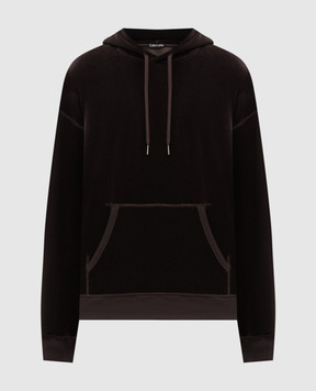 Tom Ford Brown velvet hoodie with logo JOL013JMC078