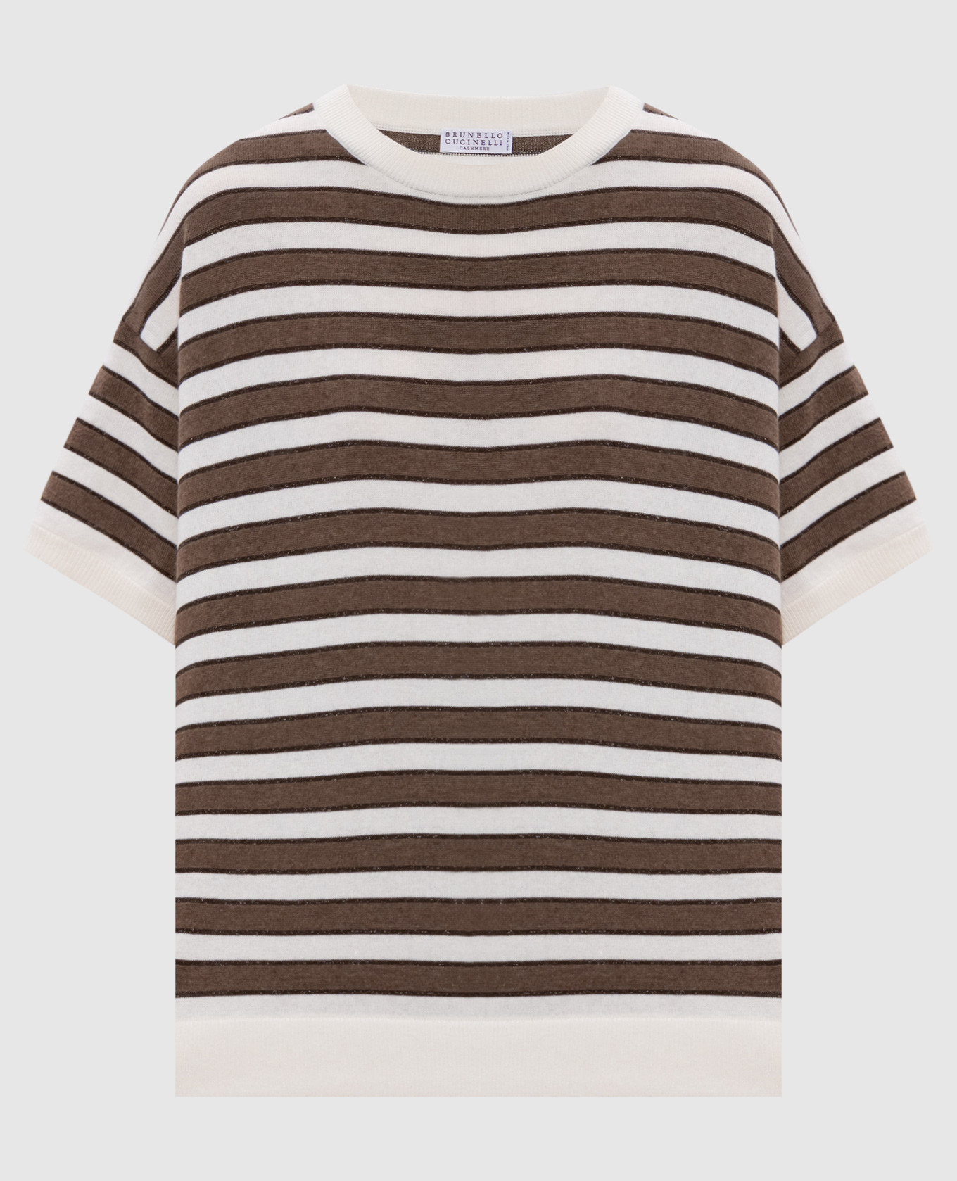 Beige striped cashmere top Brunello Cucinelli
