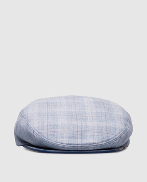Stefano Ricci Blue checkered cap made of silk, wool and linen MCV51NB100LP51HA