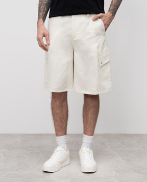 Off-White Beige linen shorts with logo OMCS003S25FAB002