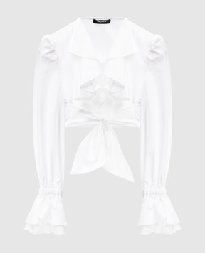 Balmain White cropped blouse with ruffles EF1HU296CB02