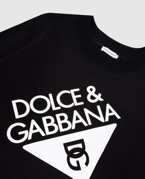 Dolce&Gabbana Children's black sweatshirt with textured logo print L4JWKDG7O6N812+