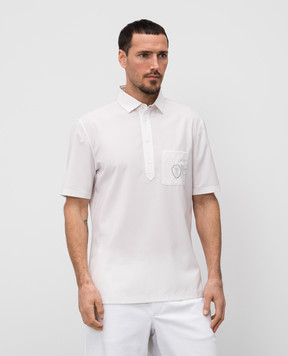 Brunello Cucinelli White wool polo shirt with logo emblem print MM6961301F