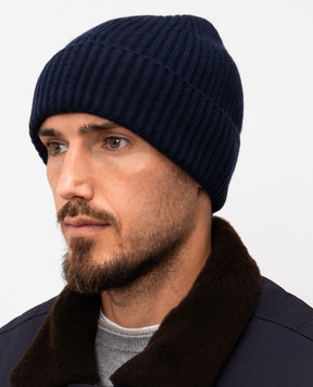 Brunello Cucinelli Blue ribbed cashmere hat M2293900