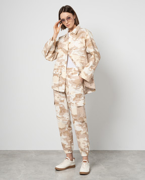 Twinset Beige camouflage print joggers with embroidery 241LL2NBB