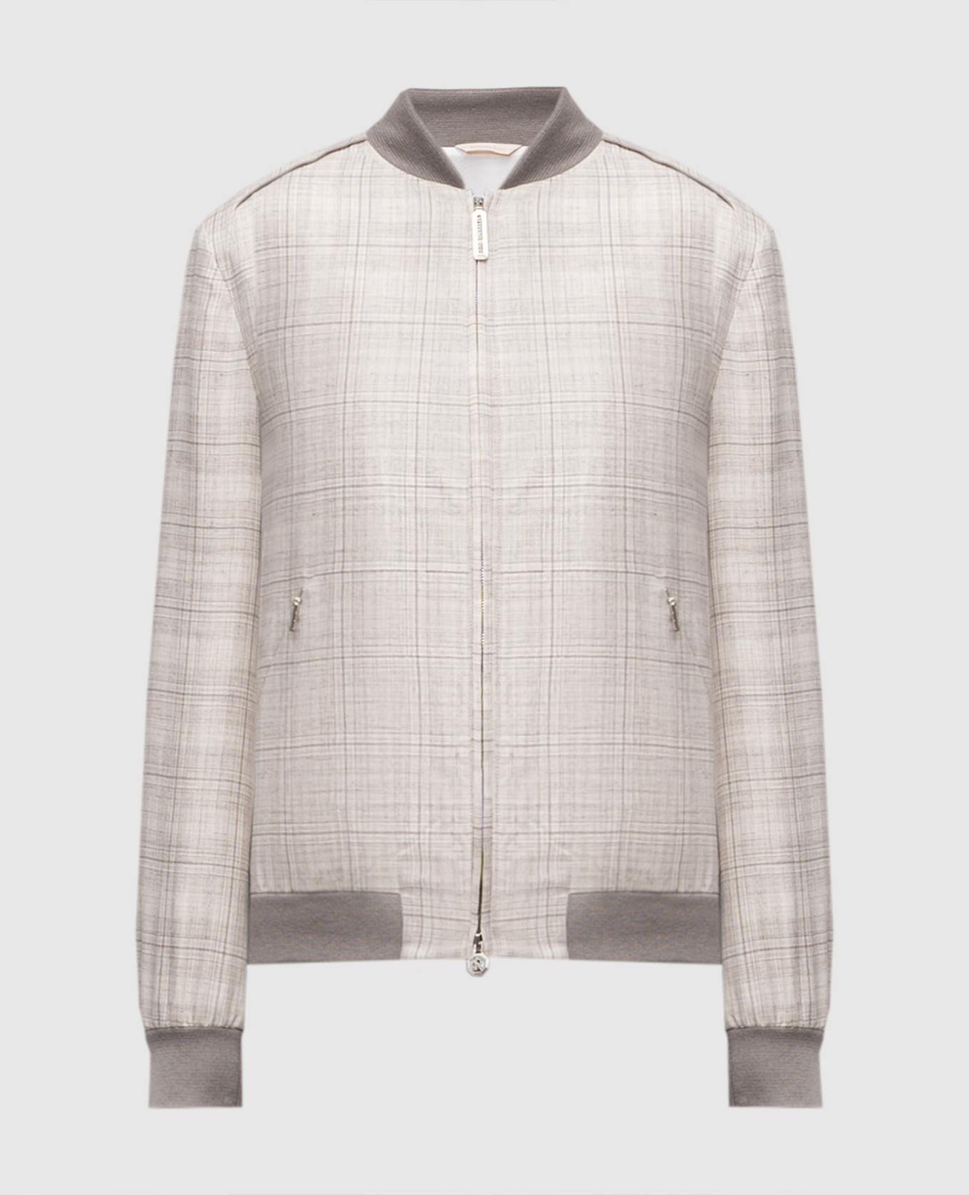Gray wool, silk and linen check bomber jacket Stefano Ricci