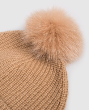 Yves Salomon Enfant Children's brown cashmere hat with pompom 20WEA500XXCARD