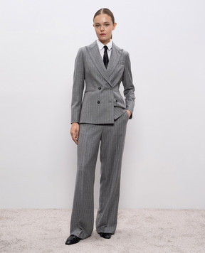 Peserico Grey double-breasted striped wool jacket S0119903362