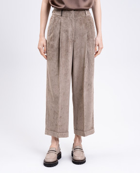 Peserico Beige corduroy pants with brand patch A04579D01590