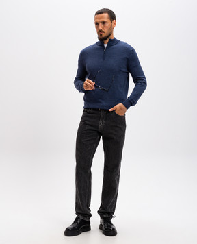 Cashmere&Whiskey Blue melange jumper made of merino wool 77397