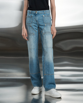 Palm Angels Blue distressed cargo jeans PWYA034S24DEN001