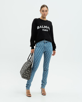 Balmain Blue skinny jeans with a geometric pattern DF1MF035DE70