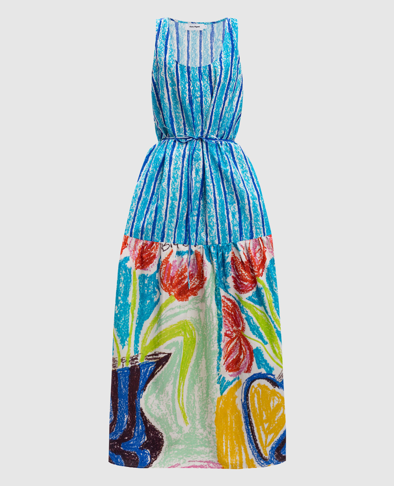 Blue PRINNIE maxi dress with printed silk Gary Bigeni