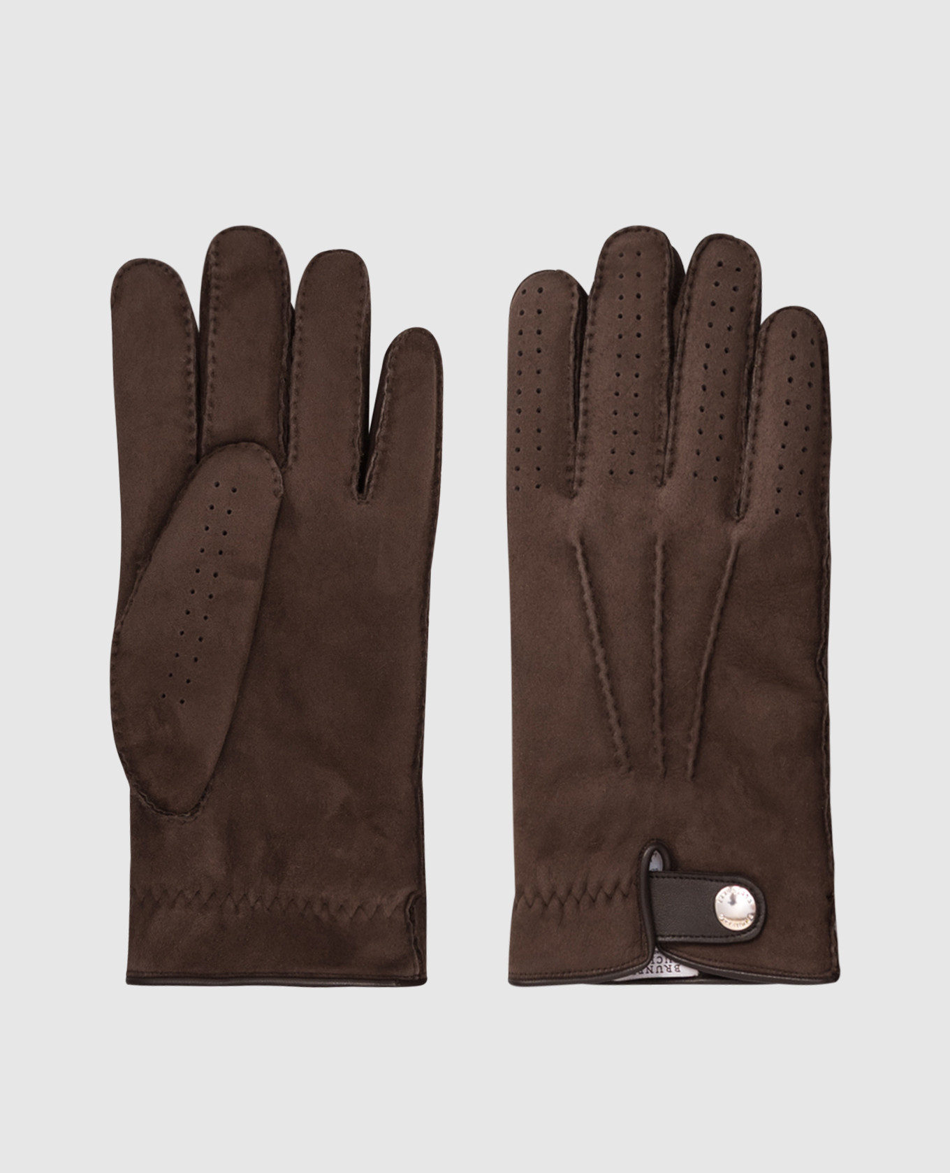 Brown suede gloves with fur trim Brunello Cucinelli